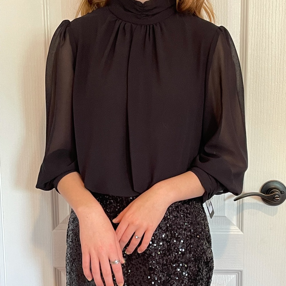 Bebe blouson top with sequin skirt dress - new